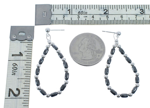 Sterling Silver Hematite Bead Post Dangle Earrings AX128087